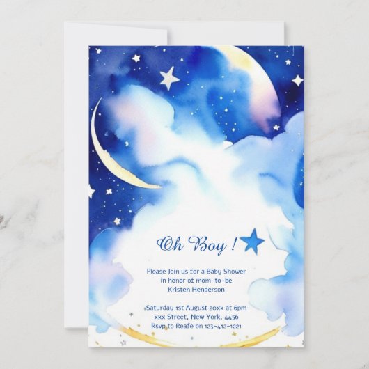 Invitation Baby shower d'aquarelle céleste (Devant)
