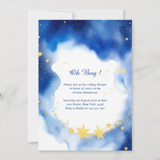 Invitation Baby shower d'aquarelle céleste (Devant)