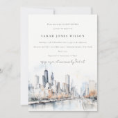 Invitation Baby shower d'aquarelle Chicago Illinois Scape (Devant)
