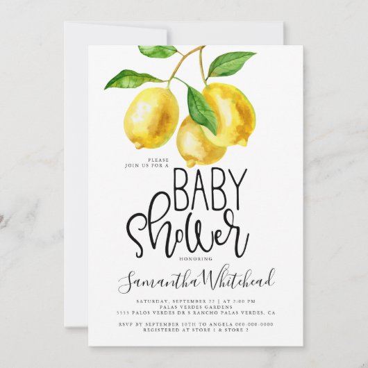 Invitation Baby shower d'aquarelle citron (Devant)