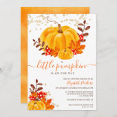 Invitation Baby shower d'aquarelle citrouille or mignon (Devant / Derrière)