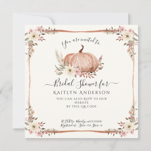 Invitation Baby shower d'aquarelle Citrouille rose automne (Devant)