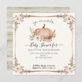 Invitation Baby shower d'aquarelle Citrouille rose automne (Devant / Derrière)