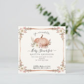 Invitation Baby shower d'aquarelle Citrouille rose automne (Debout devant)