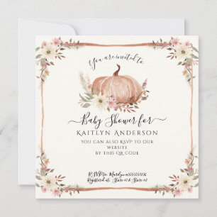 Invitation Baby shower d'aquarelle Citrouille rose automne
