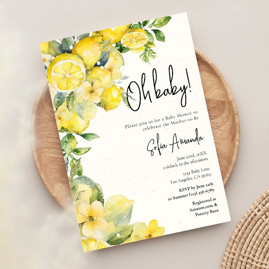 Invitation Baby shower d'aquarelle Citrus citron