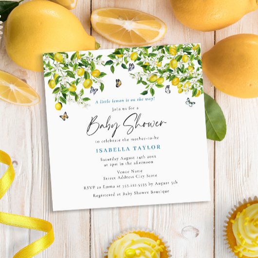 Invitation Baby shower d'aquarelle Citrus citron