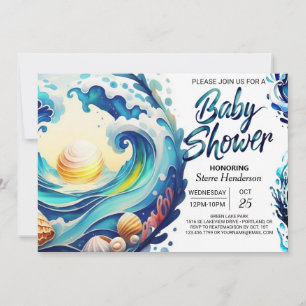 Invitation Baby shower d'aquarelle côtière