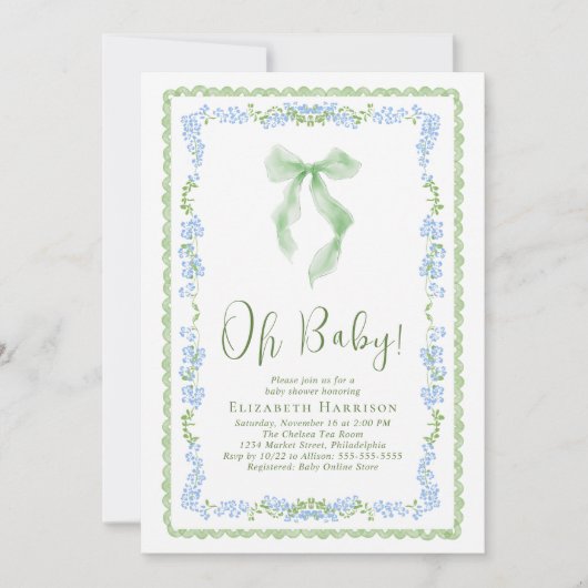 Invitation Baby shower d'aquarelle Cute Coquette Bow (Devant)