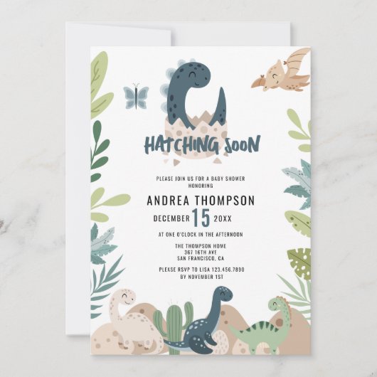 Invitation Baby shower d'aquarelle Cute Dinosaur (Devant)
