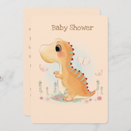 Invitation Baby shower d'aquarelle Cute Dinosaur (Devant / Derrière)