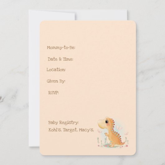 Invitation Baby shower d'aquarelle Cute Dinosaur (Dos)