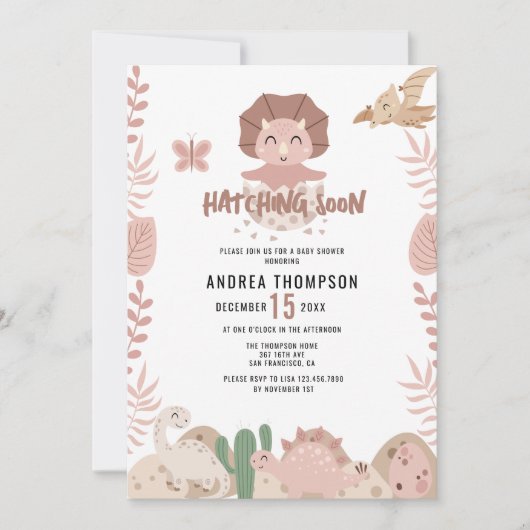 Invitation Baby shower d'aquarelle Cute Dinosaur (Devant)