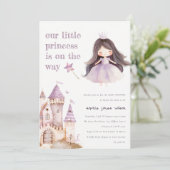 Invitation Baby shower d'aquarelle Cute Lilac Princess Castel (Debout devant)