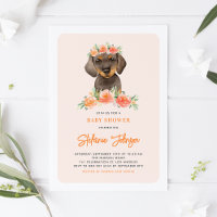 Baby shower d'aquarelle Dachshund Peach Florals