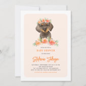 Invitation Baby shower d'aquarelle Dachshund Peach Florals (Devant)