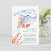 Invitation Baby shower d'aquarelle de bébé requin-bébé mignon (Debout devant)