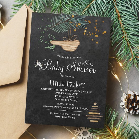Invitation Baby shower d'aquarelle de bois d'hiver