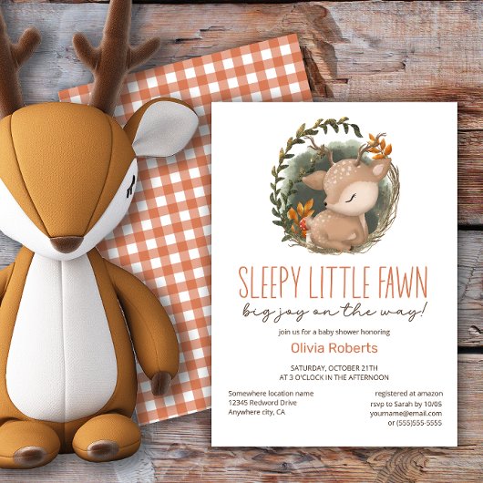 Invitation Baby shower d'aquarelle de cerf de bois