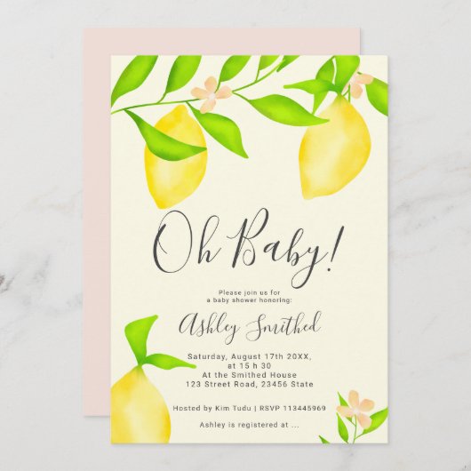 Invitation baby shower d'aquarelle de citron vert moderne 2 (Devant / Derrière)