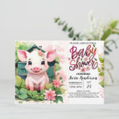 Invitation Baby shower d'aquarelle de cochon pour amis agrico (Debout devant)