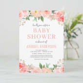 Invitation Baby shower d'aquarelle de corail rose vif Invitat (Debout devant)