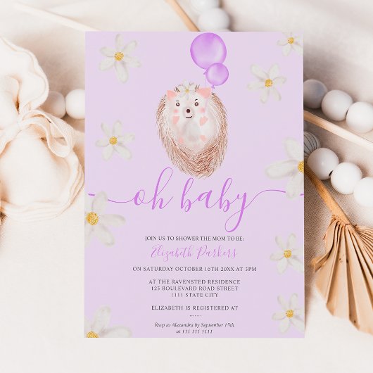 Invitation Baby shower d'aquarelle de fleur d'or violet