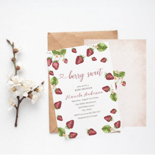 Invitation Baby shower d'aquarelle de fraise Sweet