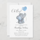 Invitation Baby shower d'aquarelle de garçon Elephant (Devant)
