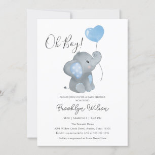 Invitation Baby shower d'aquarelle de garçon Elephant