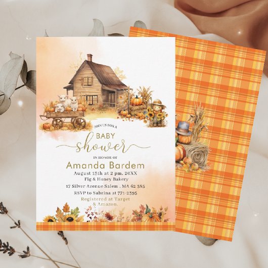 Invitation Baby shower d'aquarelle de la ferme d'automne