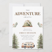 Invitation Baby shower d'aquarelle de la forêt de camping (Devant)
