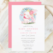 Invitation Baby shower d'aquarelle de lapin rose