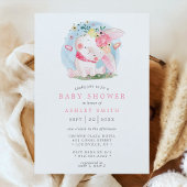 Invitation Baby shower d'aquarelle de lapin rose