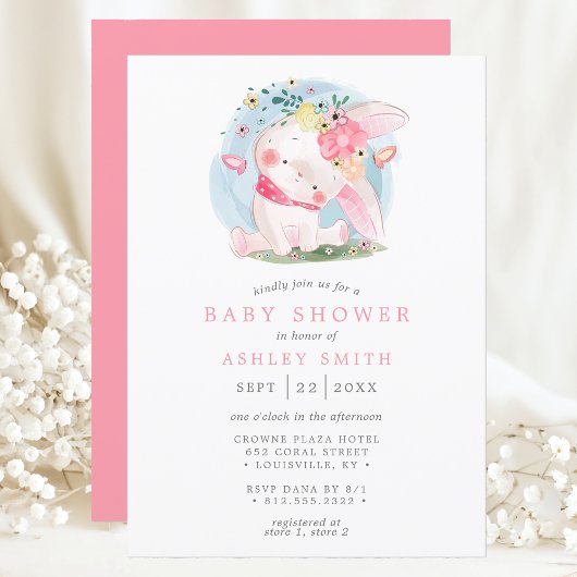 Invitation Baby shower d'aquarelle de lapin rose