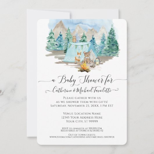 Invitation Baby shower D'Aquarelle De L'Ours De Cerf Dans (Devant)