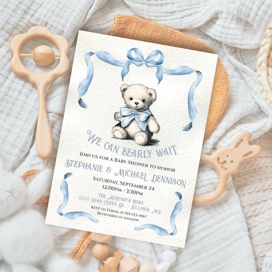 Invitation Baby shower d'aquarelle de l'ours en peluche