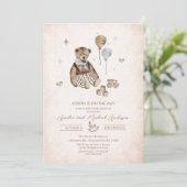 Invitation baby shower d'aquarelle de l'ours en peluche vinta (Debout devant)