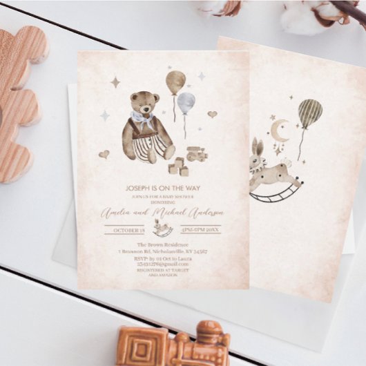Invitation baby shower d'aquarelle de l'ours en peluche vinta