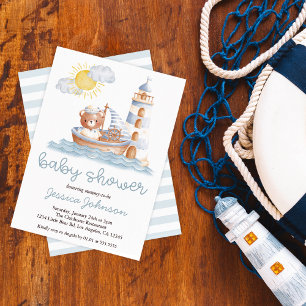 Invitation Baby shower d'aquarelle de l'ours nautique