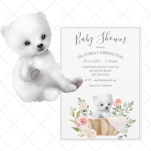Invitation Baby shower d'aquarelle de l'ours polaire