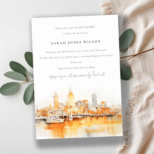 Invitation Baby shower d'aquarelle de Nashville City Skyline