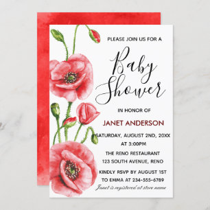 Invitation Baby shower d'aquarelle de Pavot