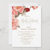 Invitation Baby shower d'aquarelle de pêche florale (Devant)