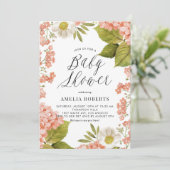 Invitation Baby shower d'aquarelle de pêche rustique Hydrange (Debout devant)