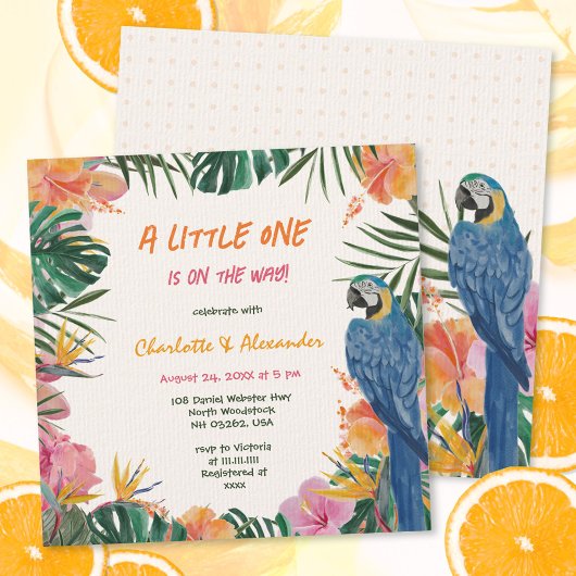 Invitation Baby shower d'aquarelle de perroquet floral tropic