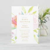 Invitation Baby shower d'aquarelle de printemps neutre pour l (Debout devant)