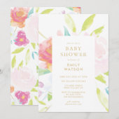 Invitation Baby shower d'aquarelle de printemps neutre pour l (Devant / Derrière)