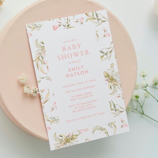 Invitation Baby shower d'aquarelle de printemps rose