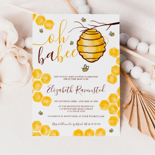 Invitation Baby shower d'aquarelle de ruche de l'abeille mign